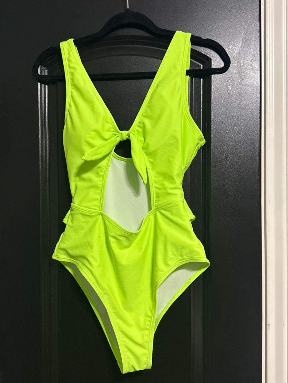 Neon Lime Cutout One-Piece Swimsuit with Front Tie